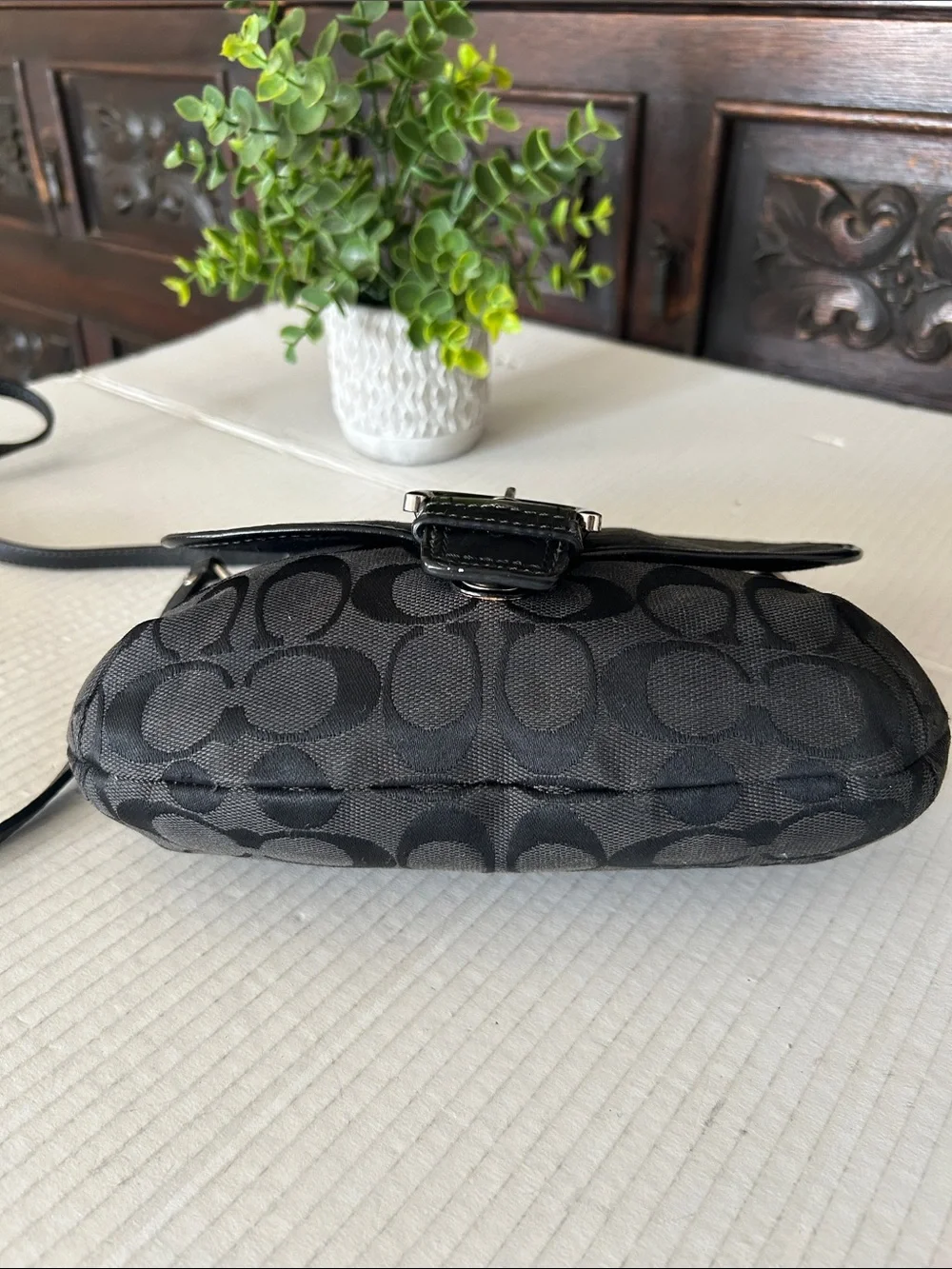 Coach Black Signature Canvas Crossbody with Buckle Detail